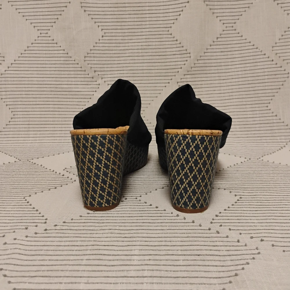 Madeline Blue Wedge Sandals with Patterned Heel Women's Size 9.5